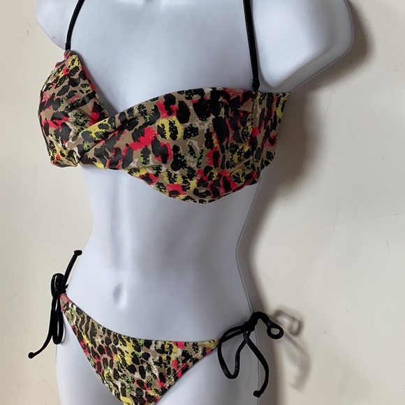 Roxy cheetah print Bandeau Bikini set, Size M - Picture 3 of 11